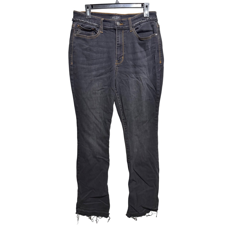 Judy Blue Slim Bootcut Jeans Womens 14W Black Raw Hem High Rise Shaping Slimming